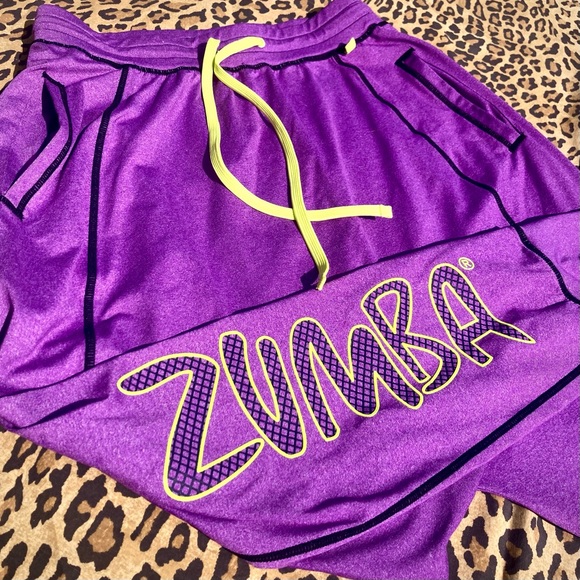 ZumbaWear Marvelous purple lime drawstring stretch nylon polyester harem pant M - Picture 1 of 11